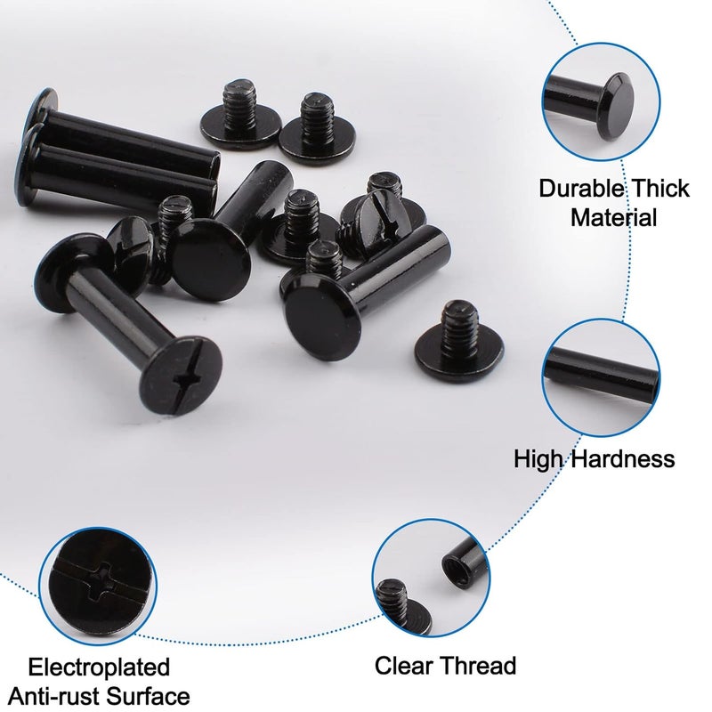 INCREWAY Phillips Screws, 60 Sets 5mm X 15mm Nickel Plated Chicago Binding Screws Round Cross Head Stud Screw, Black - Image 3
